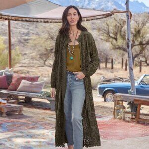 NWT Sundance Delila Eyelet Duster Jacket Womens size M Boho Festival Green
